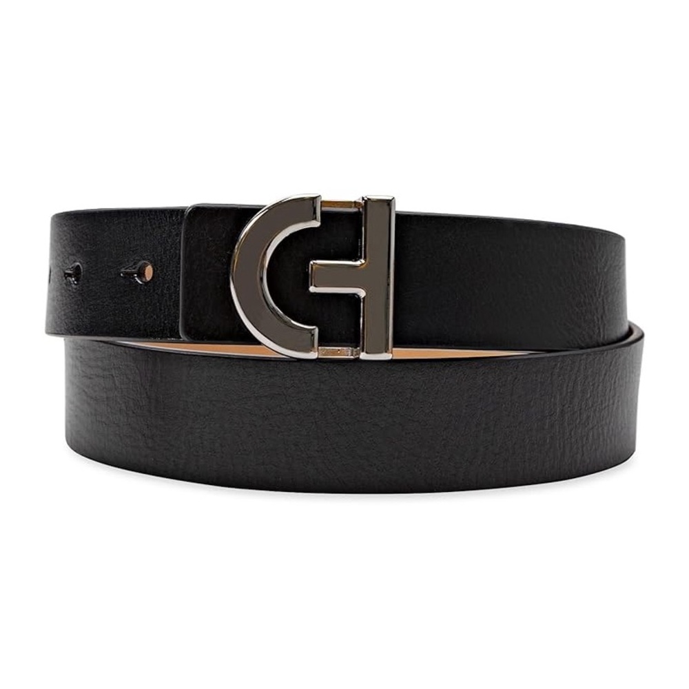 Cole Haan Black Belt with Silver Logo Buckle